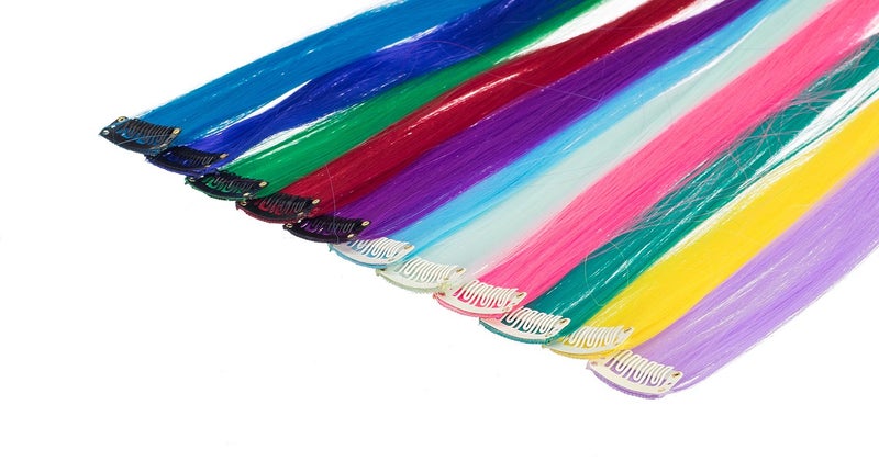 SWACC 22 Pcs Colored Party Highlights Clip on in Hair Extensions For Women Multi-Colors Hair Streak Synthetic Hairpieces (11 Colors 22 Pcs in Set -Straight) - Image 2